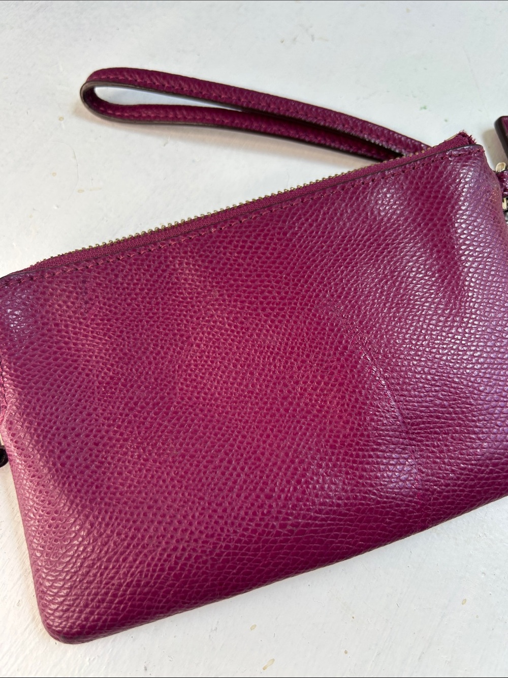 Coach Plum Textured Leather Wristlet with Gold Logo - Picture 4 of 5